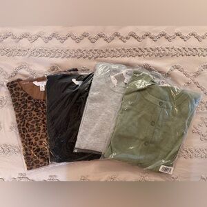 Set of Four Cardigans - Green, Gray, Black, Leopard Print